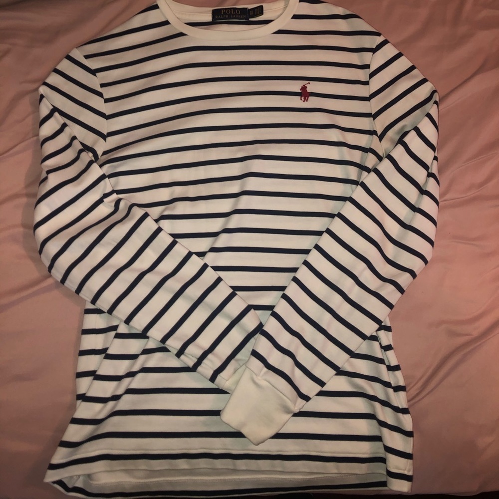 Long sleeve striped polo shirt
